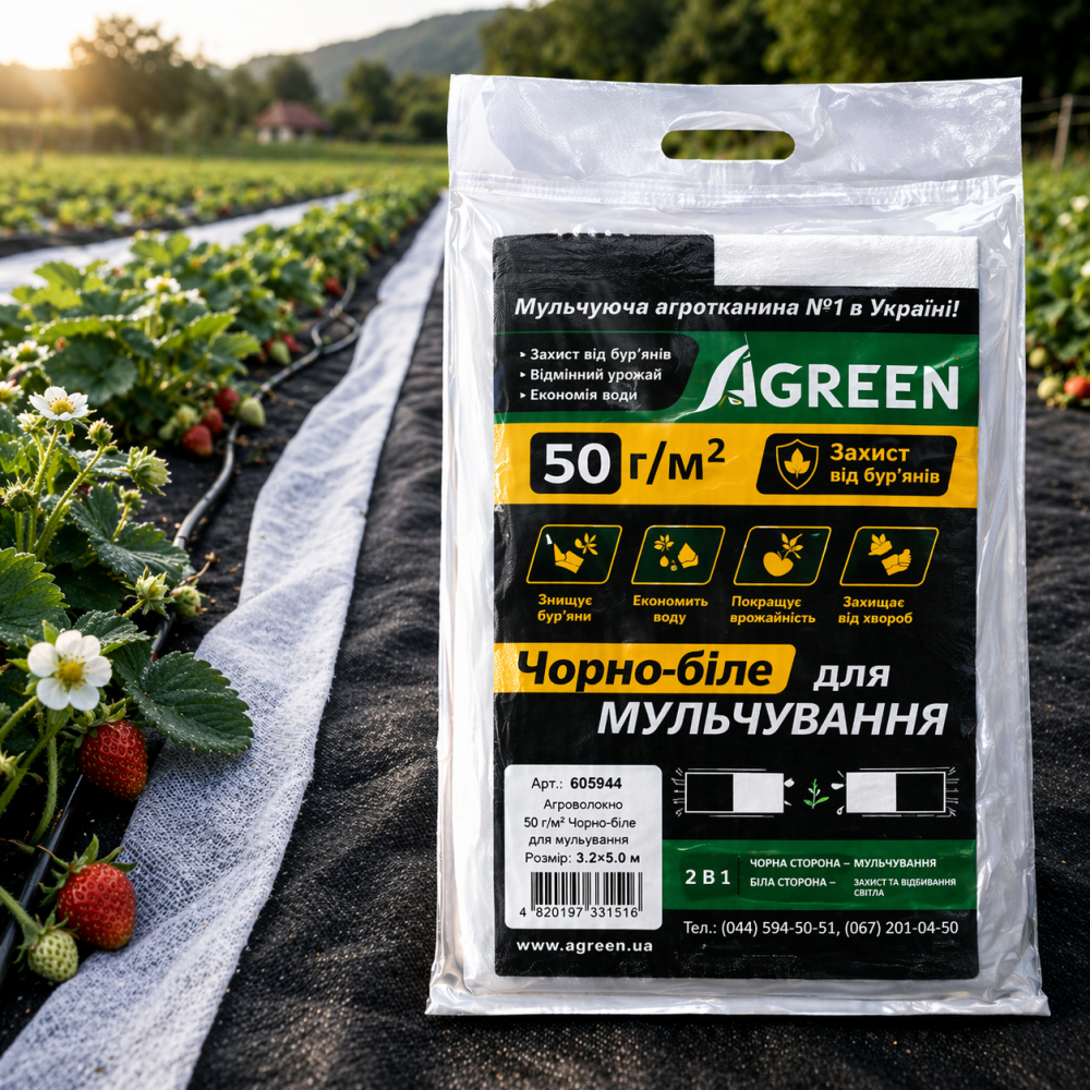 Агроволокно Agreen 50 г/м² чёрно-белое для мульчирования (пакет 3.2×5 м) 