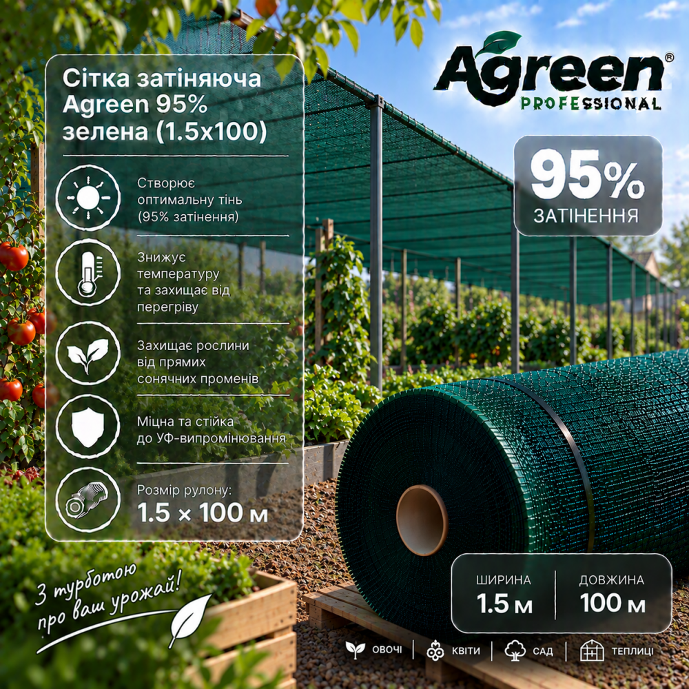 Сетка затеняющая Agreen 95% зеленая (1.5х100)