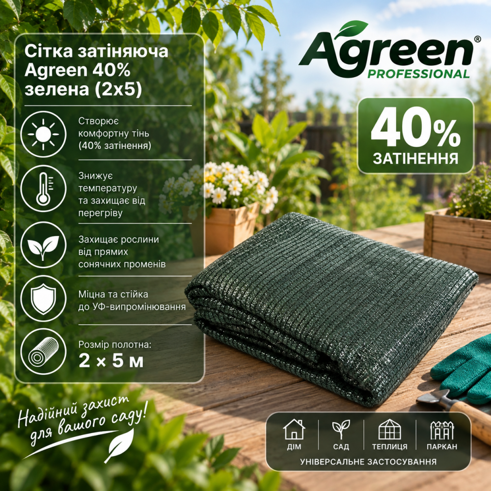 Сетка затеняющая Agreen 40% зеленая (2х5)