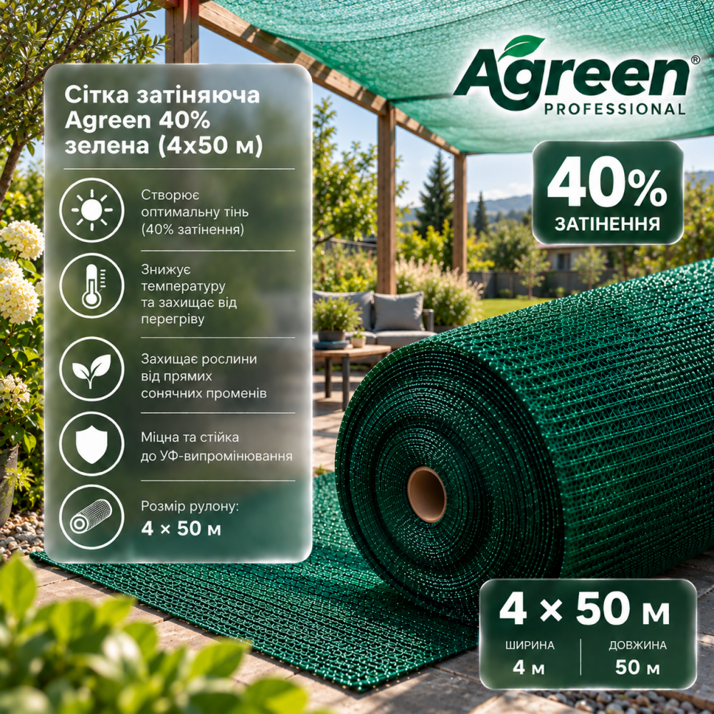 Сетка затеняющая Agreen 40% зеленая (4х50) 