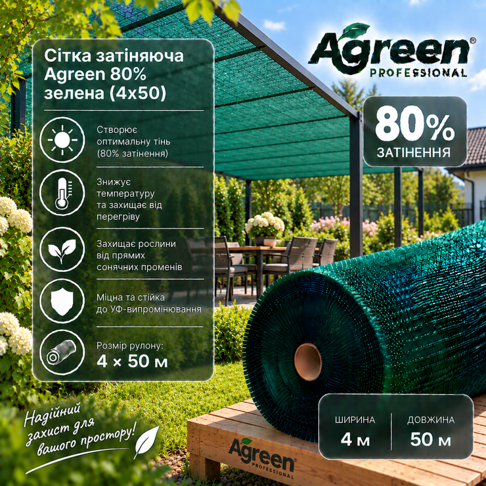 Сетка затеняющая Agreen 80% зеленая (4х50)