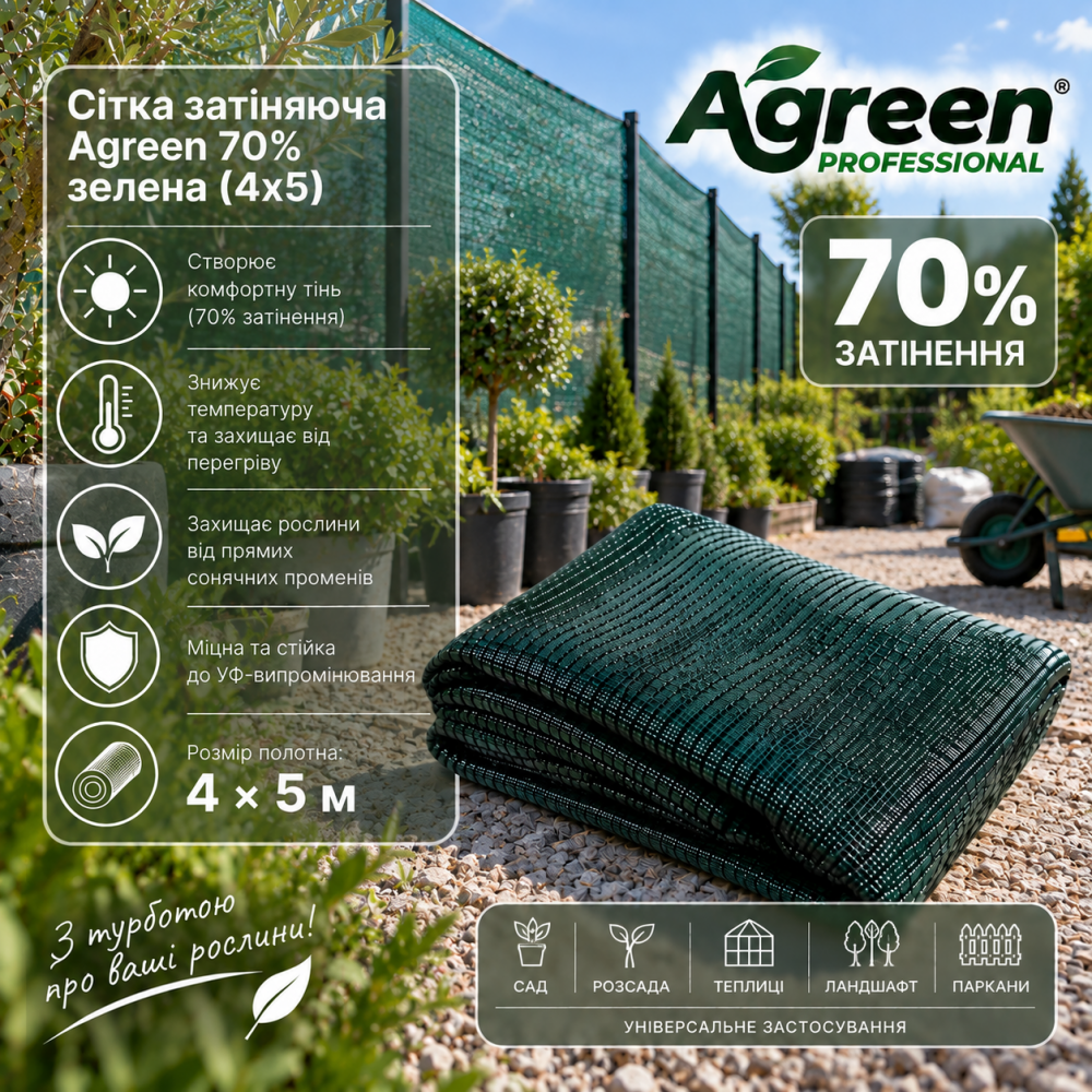 Сітка затіняюча Agreen 70% зелена (4х5)