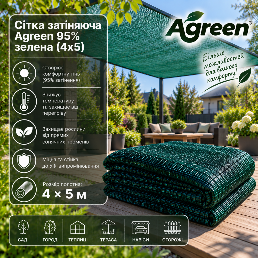 Сітка затіняюча Agreen 95% зелена (4х5)