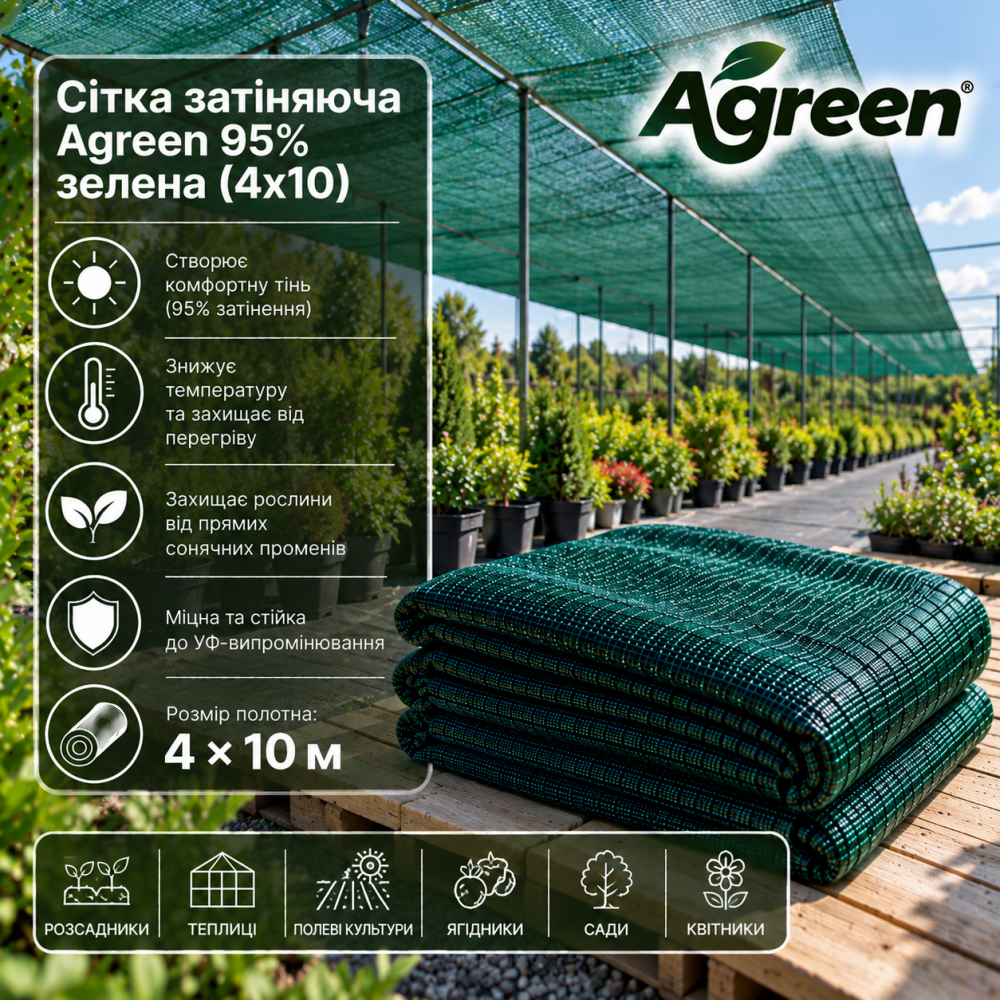 Сітка затіняюча Agreen 95% зелена (4х10)