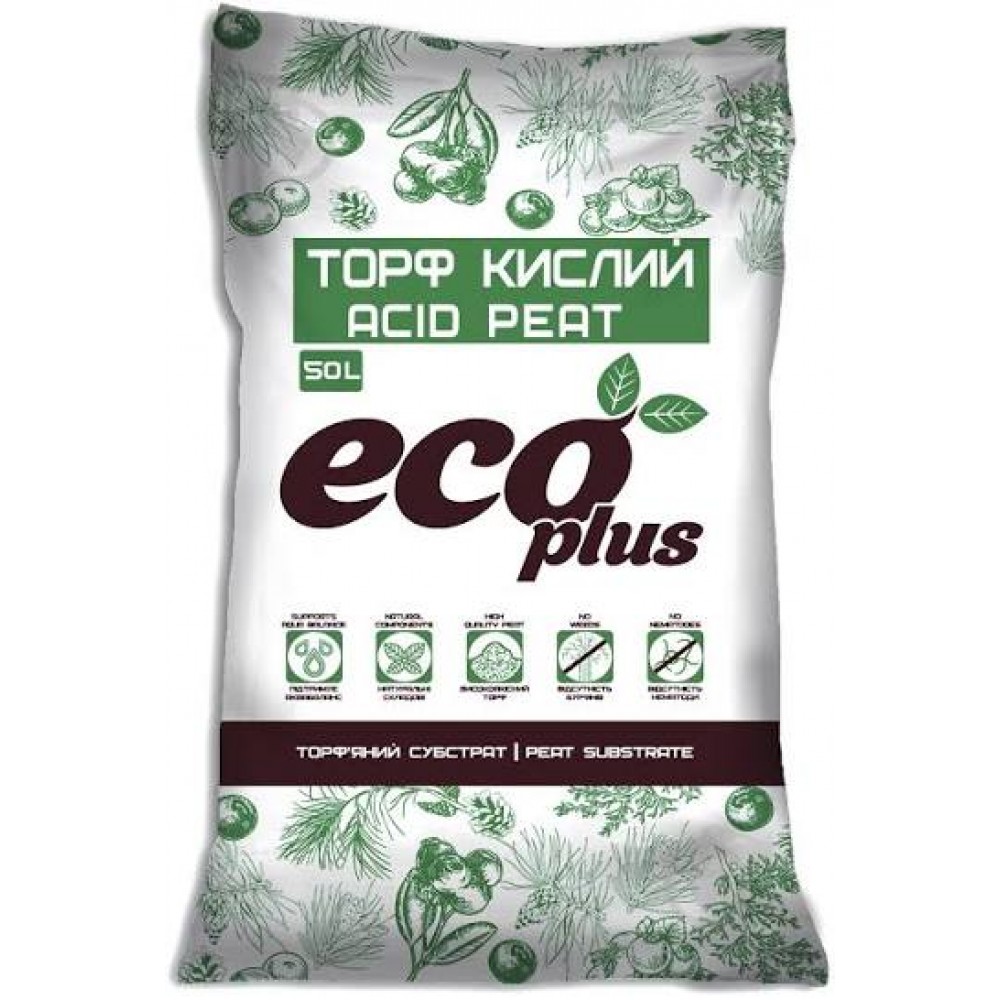 Торф'яний субстрат Eco Plus  Торф кислий 20л | 50л