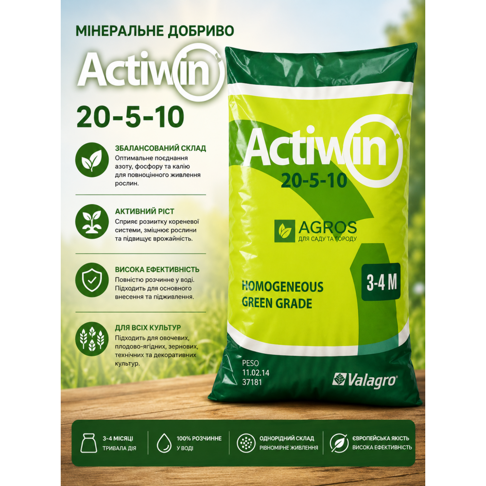 Минеральное удобрение Actiwin > Активин (20-5-10) - 25 кг