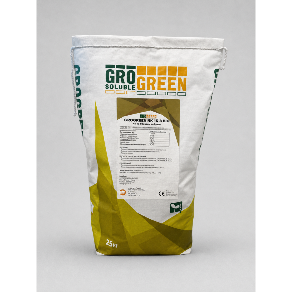 Добриво ГроГрін NK 15-8 Біо  > GroGreen NK Bio > 10 кг | 25 кг