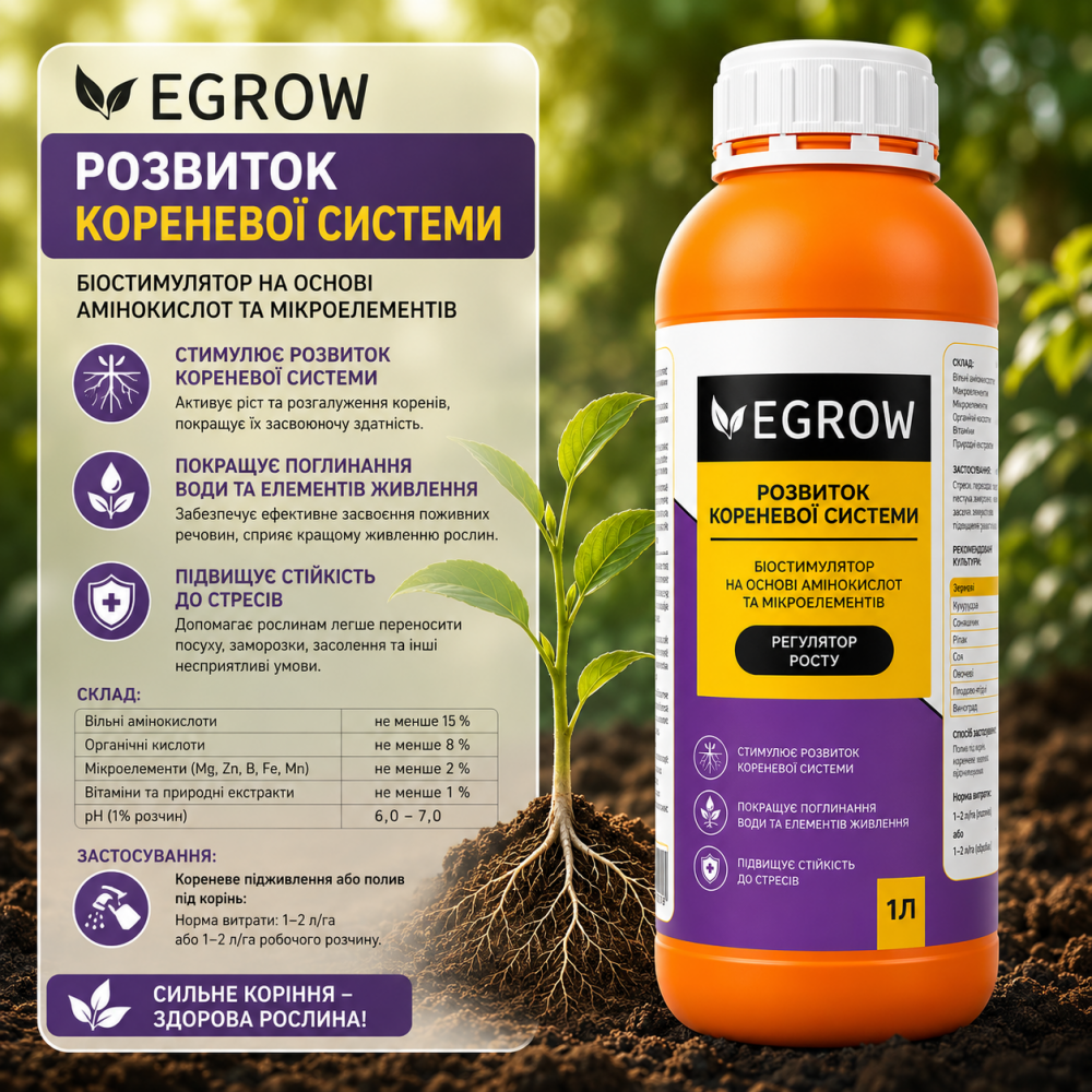 Біостимулятор Егров Розвиток Кореневої Системи > Egrow > 1 л