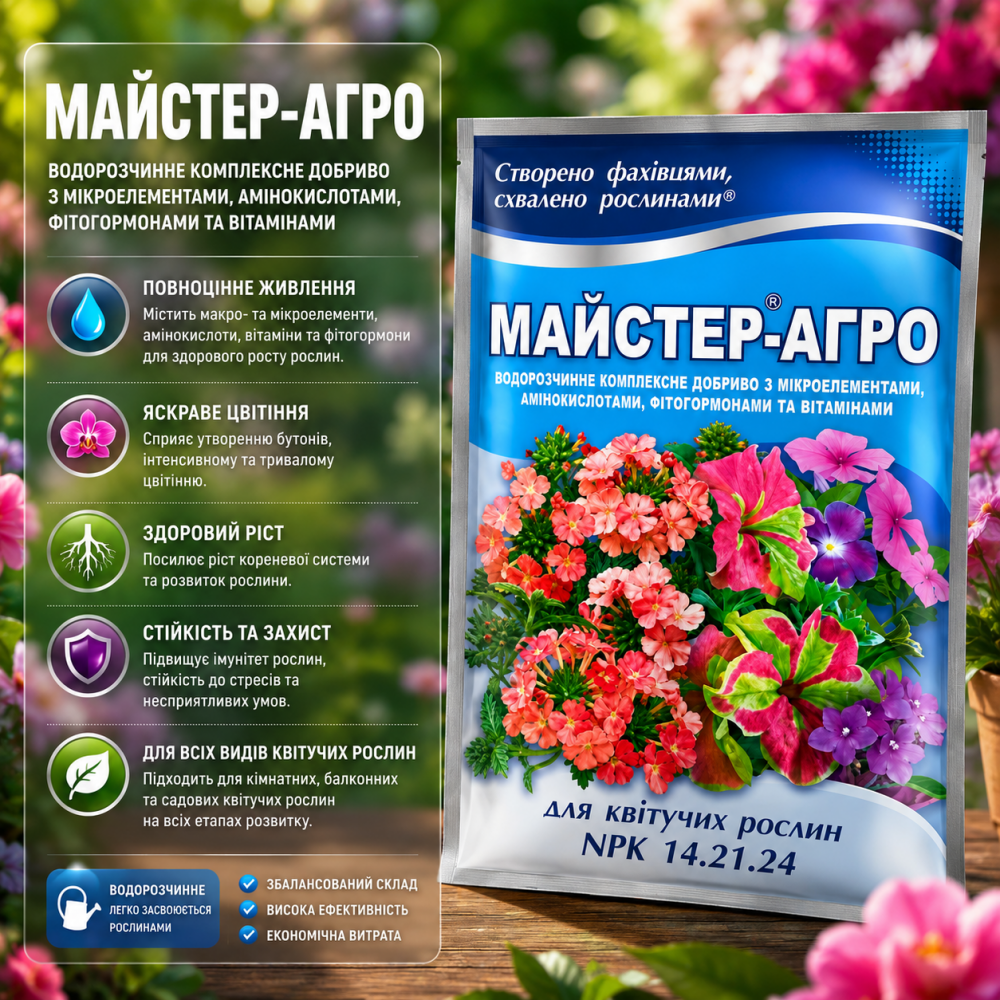 Майстер-Агро для квітучих рослин > 25 гр