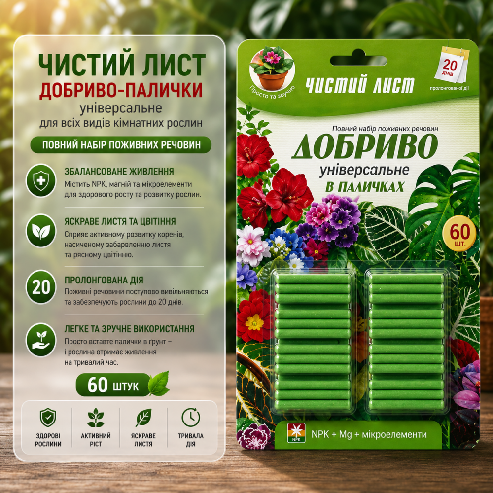 Добриво в паличках Чистий Лист Універсальне > 30 шт