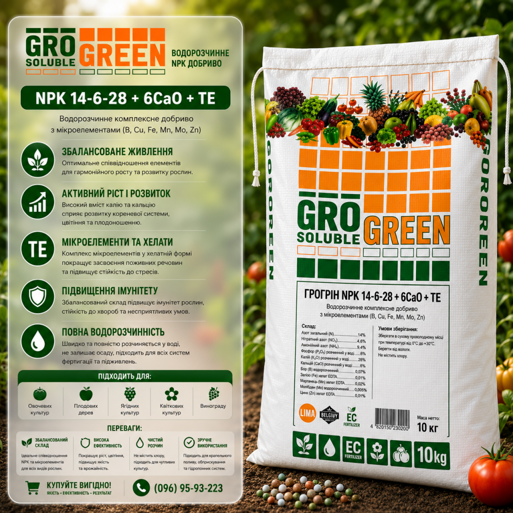Удобрение ГроГрин 14-6-28 > GroGreen > 10 кг | 25 кг