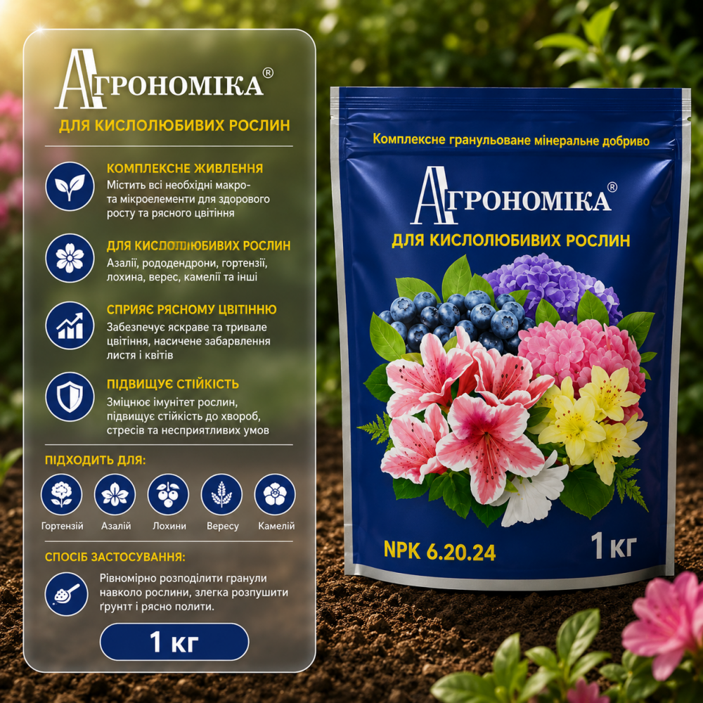 Добриво Агрономіка 6-20-24 для кислолюбивих рослин > 1 кг