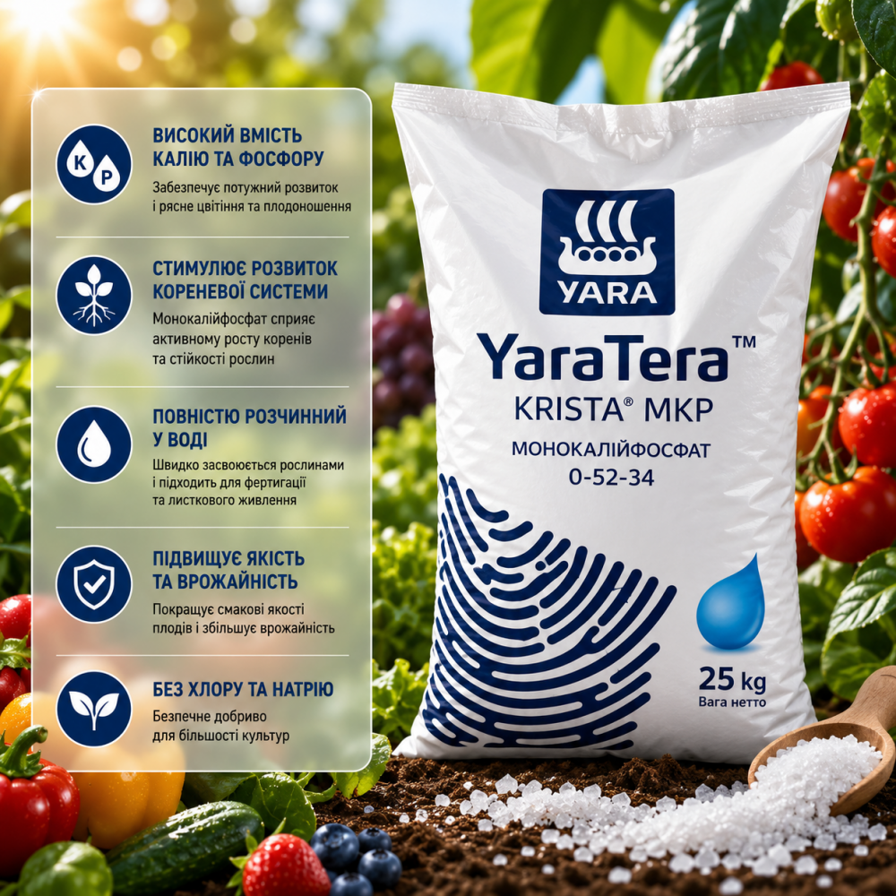 Добриво ЯраТера Кріста Монокалійфосфат 0-52-34 > YaraTera Krista MKP > 1 кг 