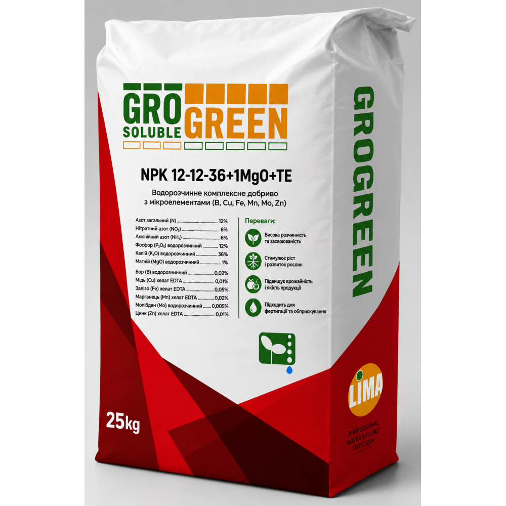 Добриво ГроГрін 12-12-36 > GroGreen > 25 кг