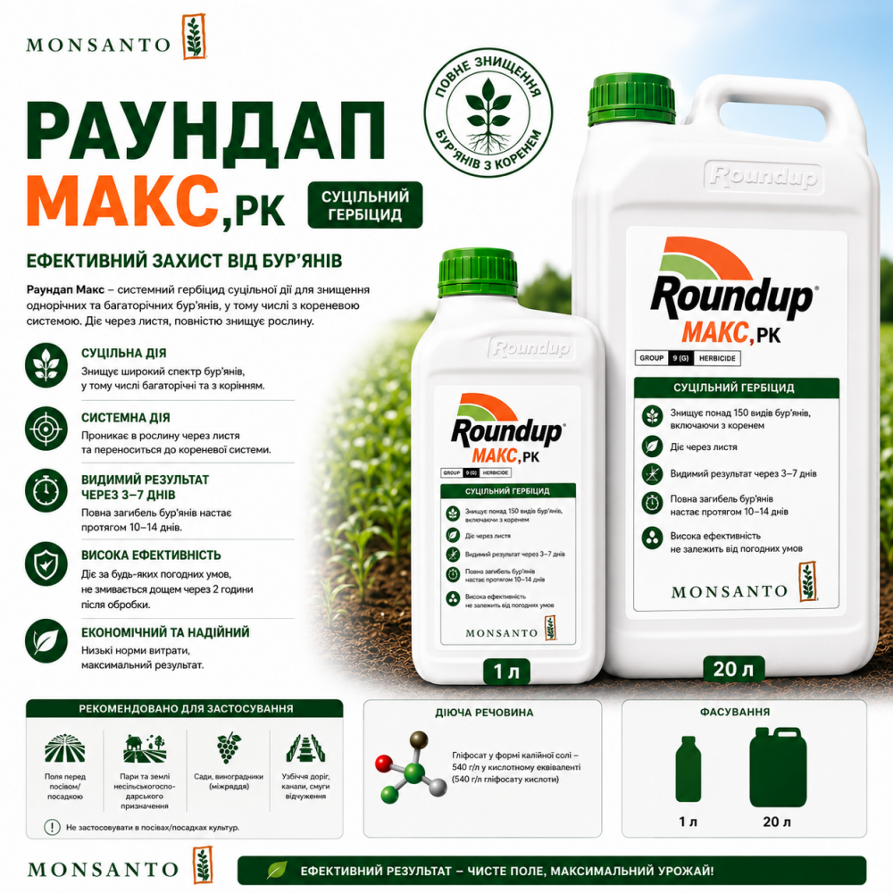 Гербіцид Раундап Макс 1л | 20л