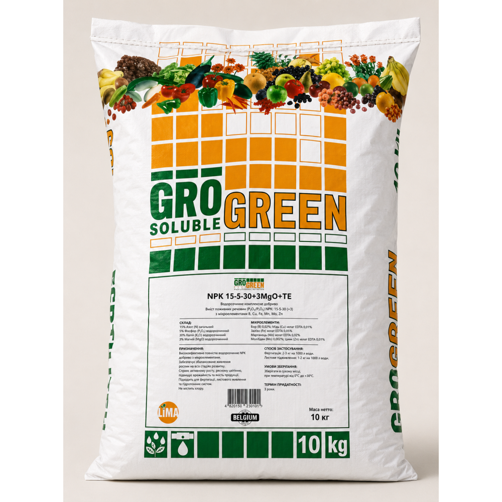 Удобрение ГроГрин > GroGreen NPK 15-5-30 + 3MgO + TE > 10 кг | 25 кг