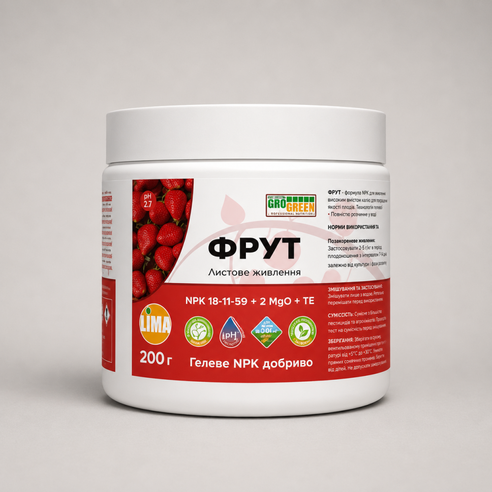 Гелевое удобрение ГроГрин Фрут 18-11-59 > GroGreen Fruit > 200 г | 1 кг | 5 кг