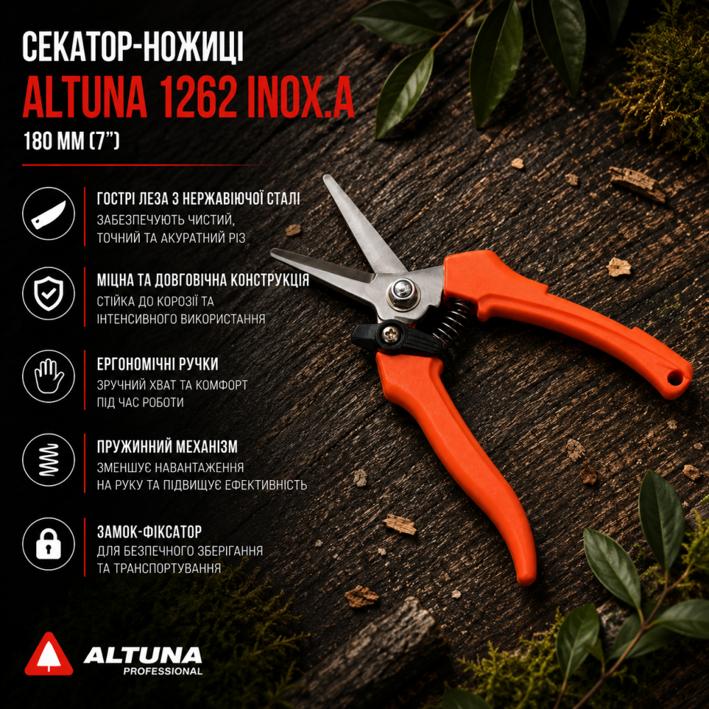 Секатор-ножиці Altuna 1262 INOX.A (180 мм)
