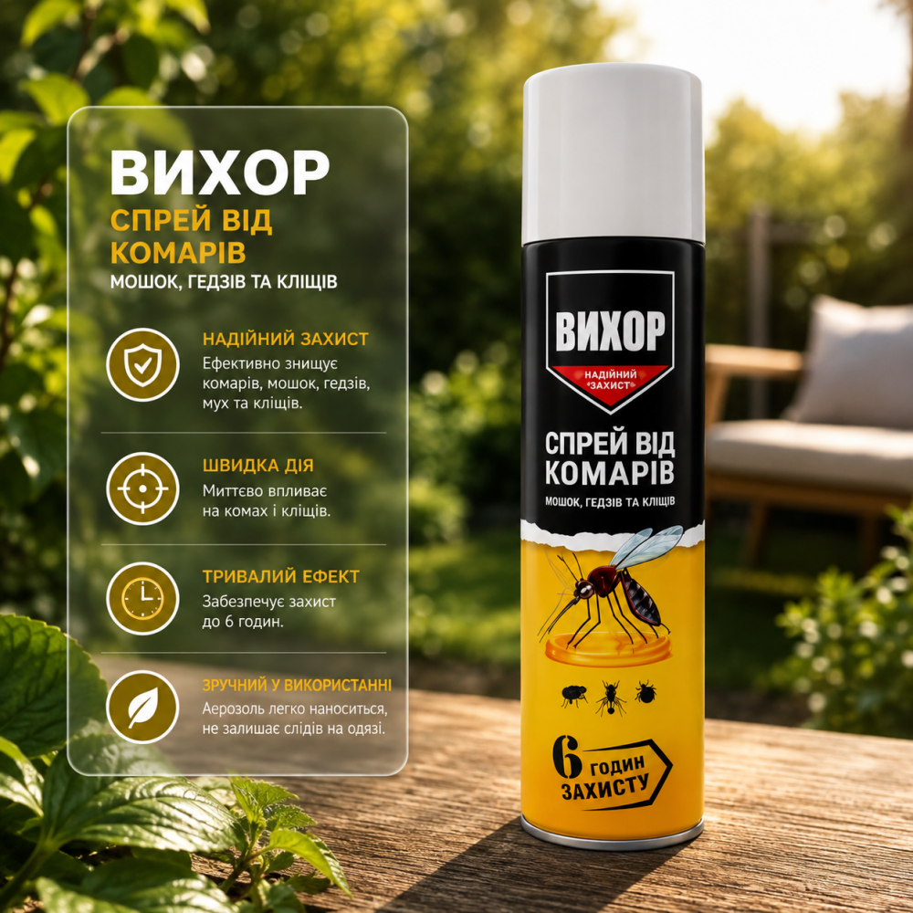 Аэрозоль Вихор от насекомых и клещей > 150 мл